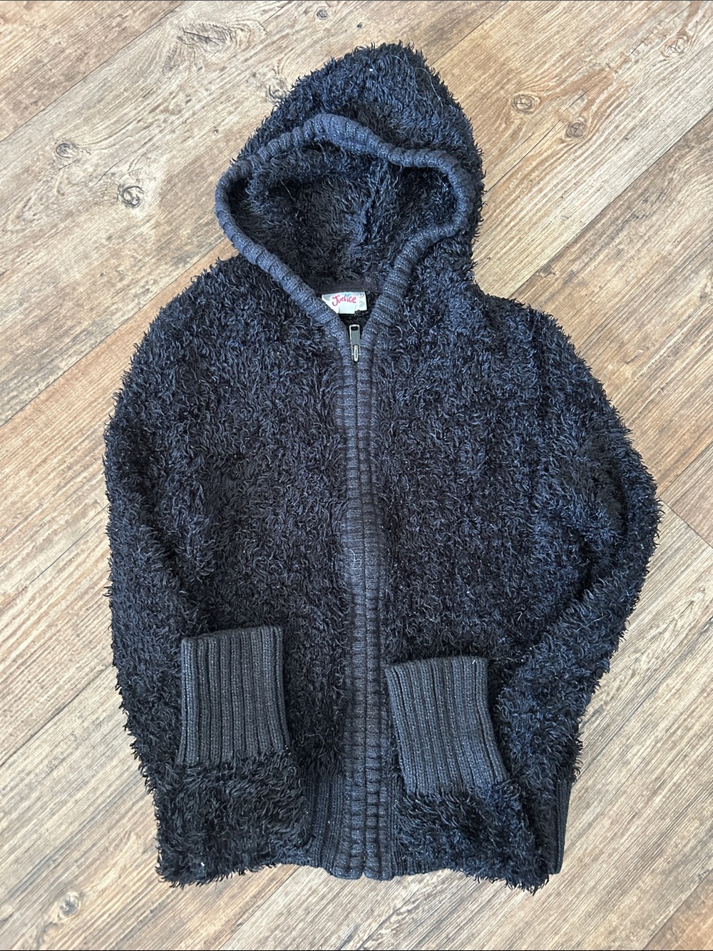 Kids Black Fuzzy Hooded Jacket